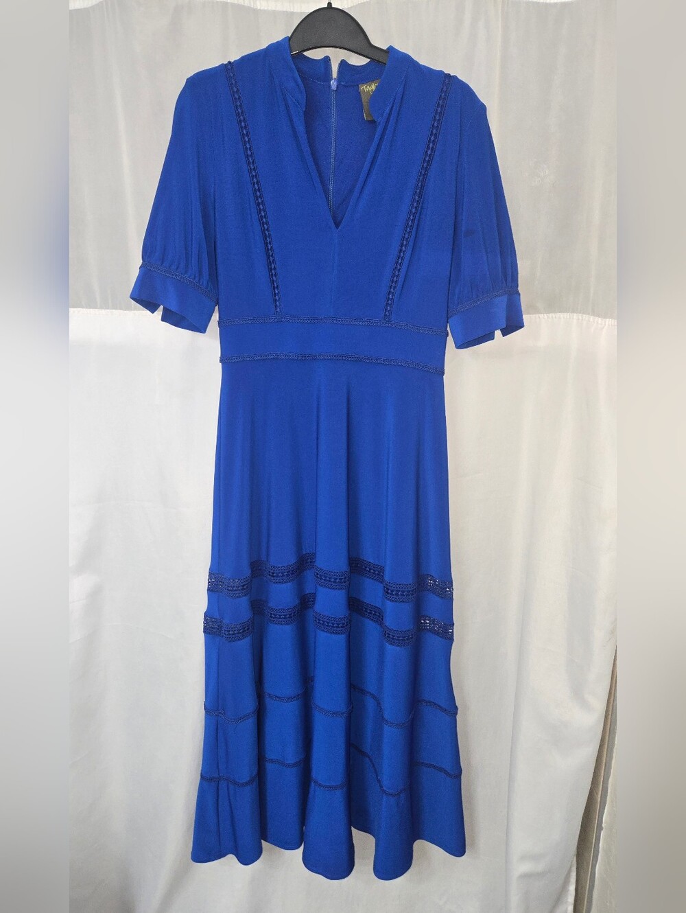 Taylor Royal Blue Maxi Dress with V-Neck and Trim